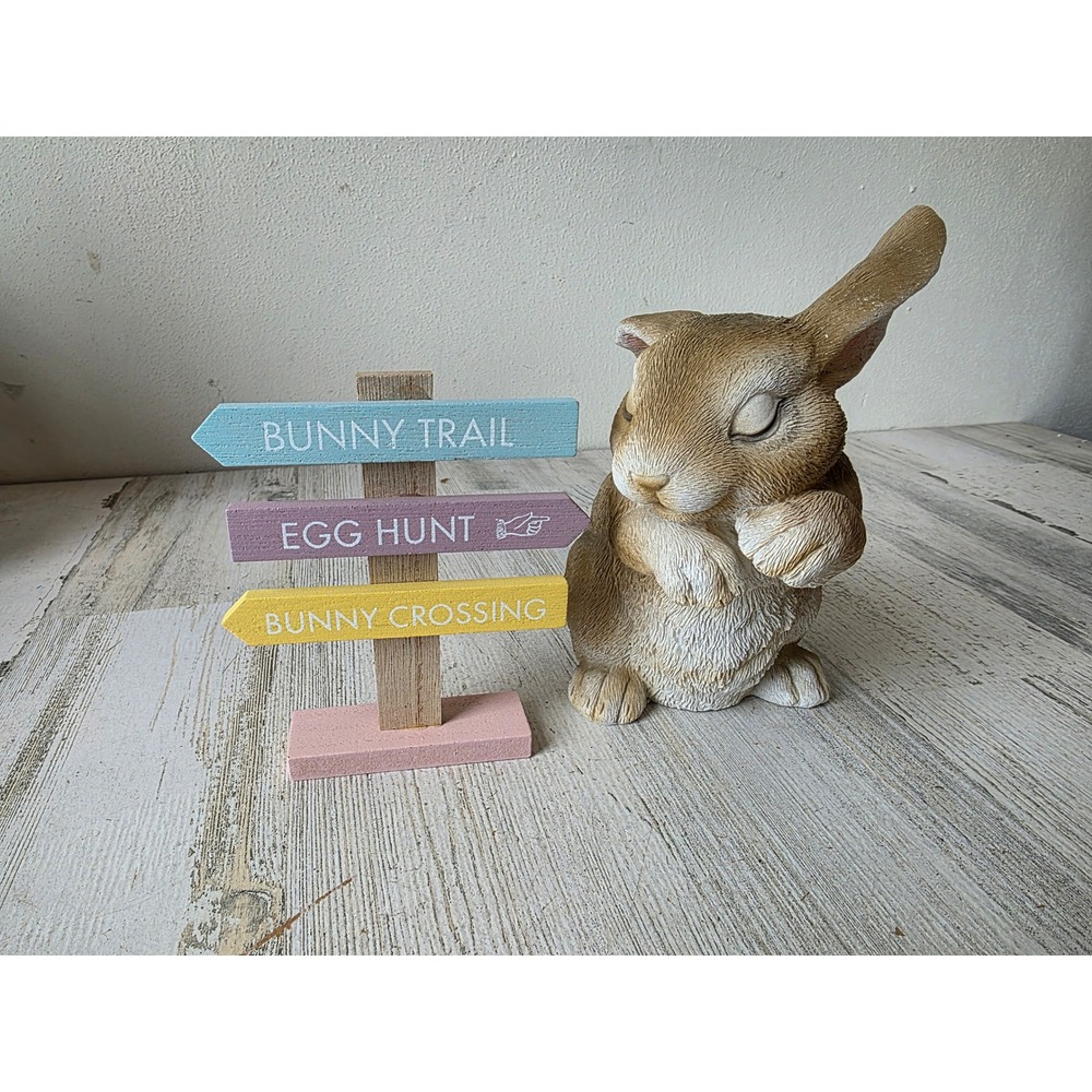 Easter Bunny rabbit statue sign figurine spring decor village set